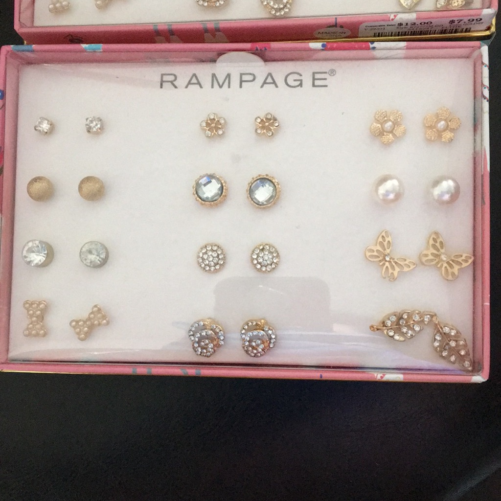 16 Pairs Of Assorted Stud Earrings, Pearls, Crysta
